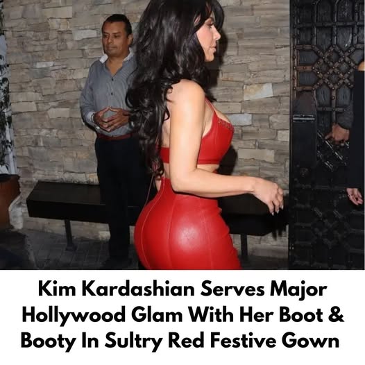 Kim Kardashian Serves Major Hollywood Glam With Her Boot & Booty In Sultry Red Festive Gown