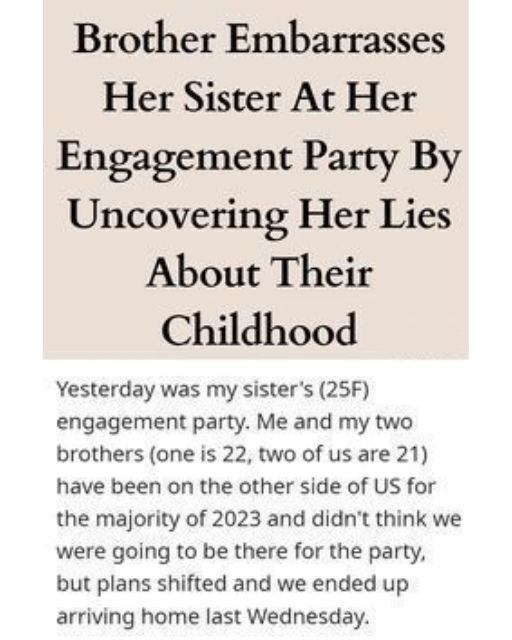 My Sister Lied About Our Childhood To Seem “Relatable”—So I Set The Record Straight At Her Engagement Party