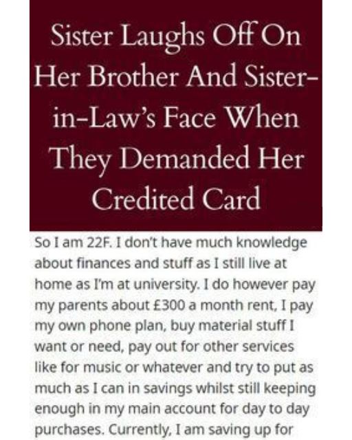 My Brother Said I “Owed” Him My Credit Card—So I Handed Him Something Else Instead