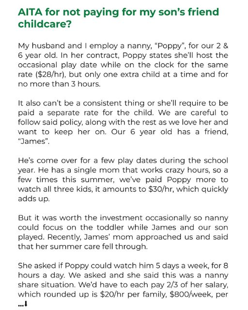AITA For Not Paying For My Son’s Friend Childcare?