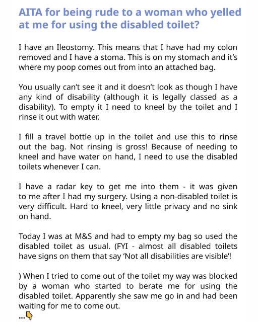 AITA For Being Rude To A Woman Who Yelled At Me For Using The Disabled Toilet?