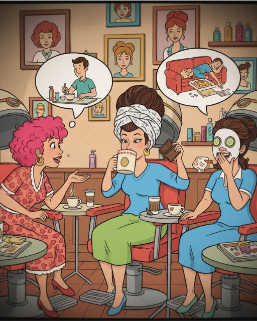 Three woman chatting about their husbands
