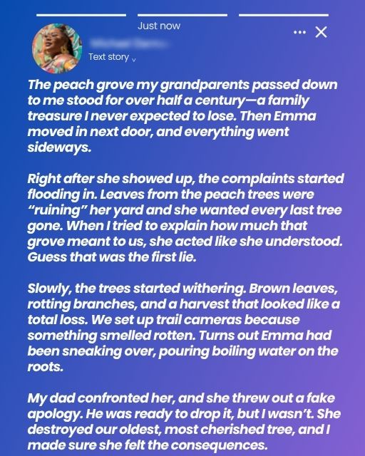 The Neighbor Who Ruined My Grandfamily’s Peach Grove Got Exactly What She Deserved