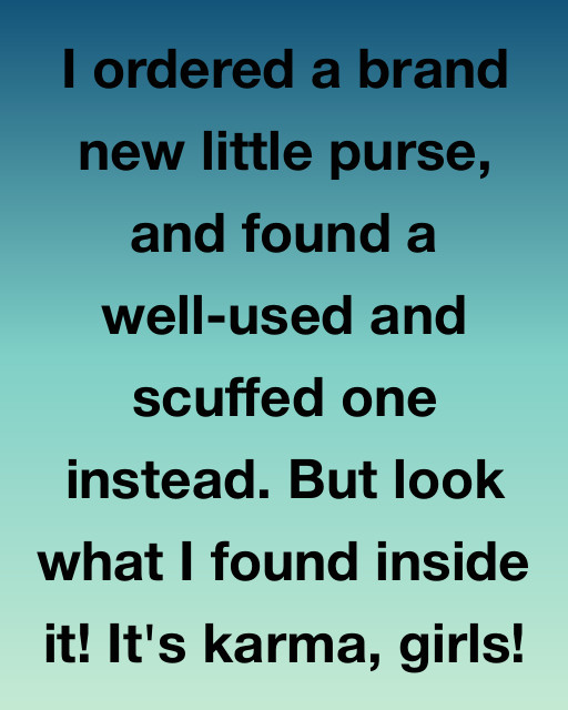 I Ordered A Brand New Little Purse, And Found A Well-Used And Scuffed One Instead. But Look What I Found Inside It! It’s Karma, Girls!
