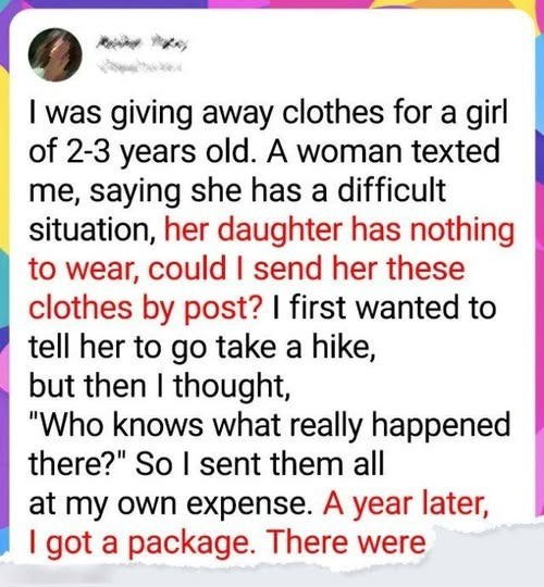 I was giving away clothes for a girl of 2–3 years old