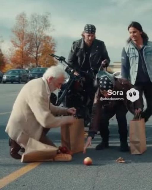 Elderly Man Drops His Groceries—The Bikers in the Parking Lot Drop Everything to Step In