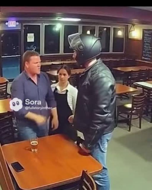 Biker Steps Between Man And Waitress—the Security Footage Reveals The Truth
