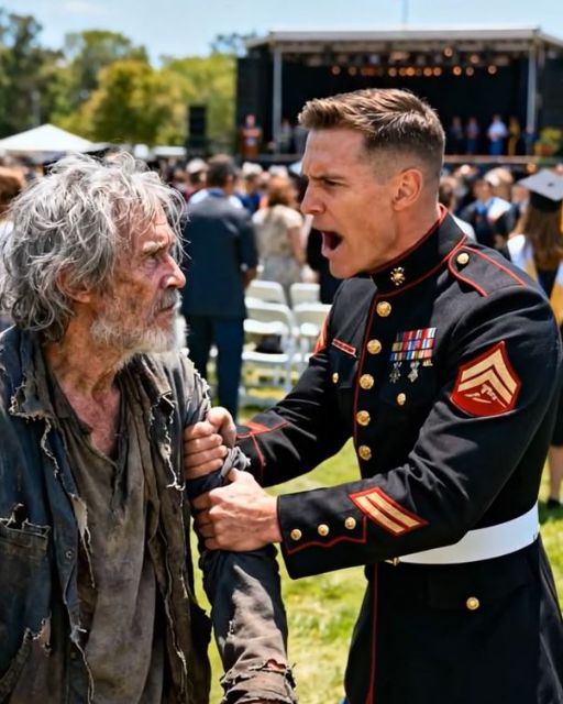 Marine Captain Tries To Eject Homeless Man From Graduation — Then Sees The Tattoo On His Arm That Stops Him Cold