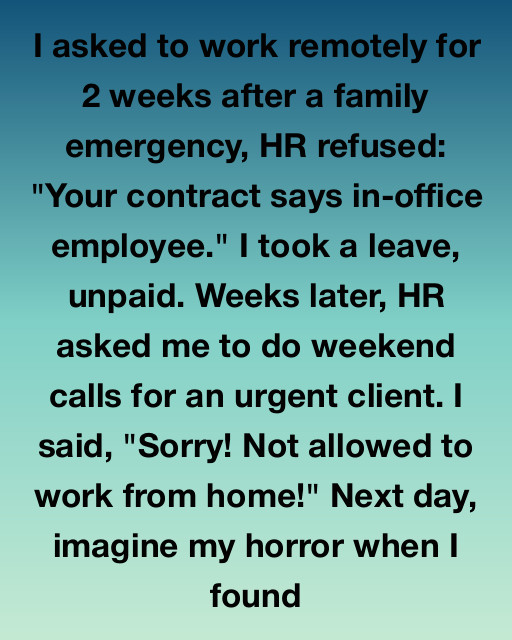 I Asked To Work Remotely After A Family Emergency But HR Refused, So I Used Their Own Rules To Show Them Exactly What My Loyalty Was Worth