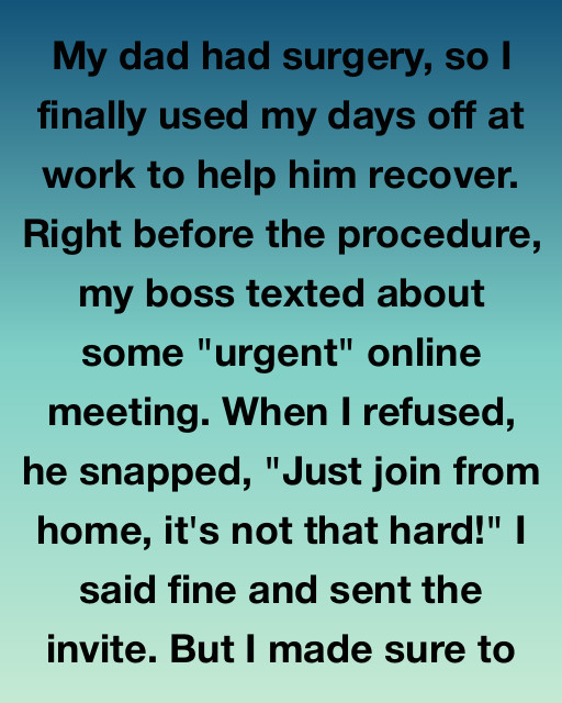 I Finally Used My Days Off To Care For My Dad After Surgery, But When My Boss Tried To Force Me Into A Meeting, I Gave Him A View Of Reality He’ll Never Forget