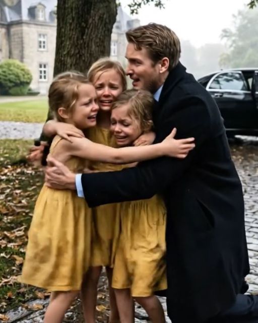 He Came Home Early From The Rig. His Triplets Were Standing In The Rain.